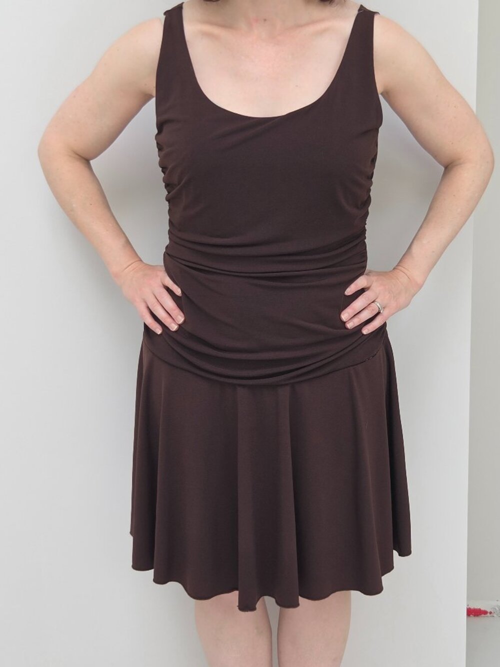 AGB DRESS, CHOCOLATE BROWN SCOOP NECK, SIZE 14